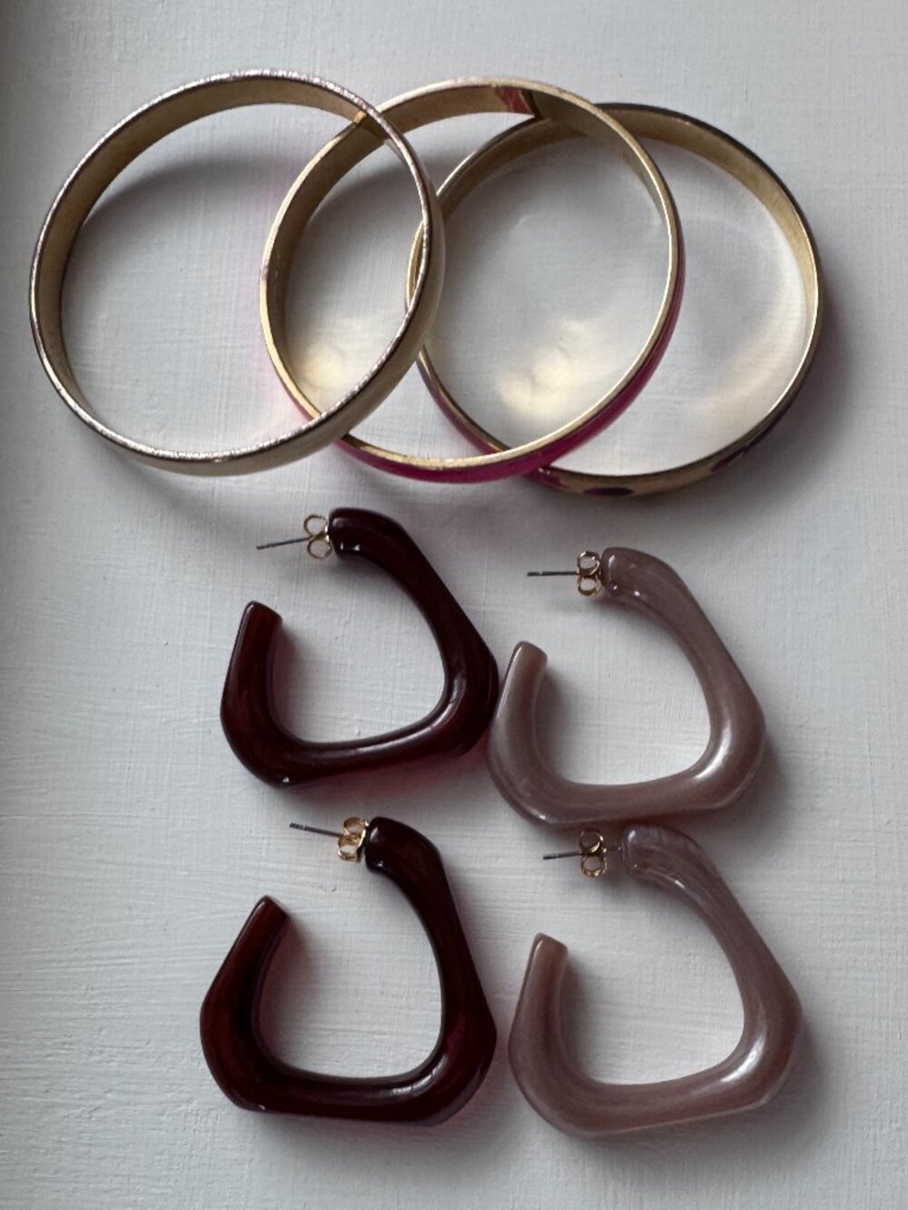 J.Crew Angular Hoop Earrings,White/Dark Taupe Pearl,3x FREE J.Crew Bangles